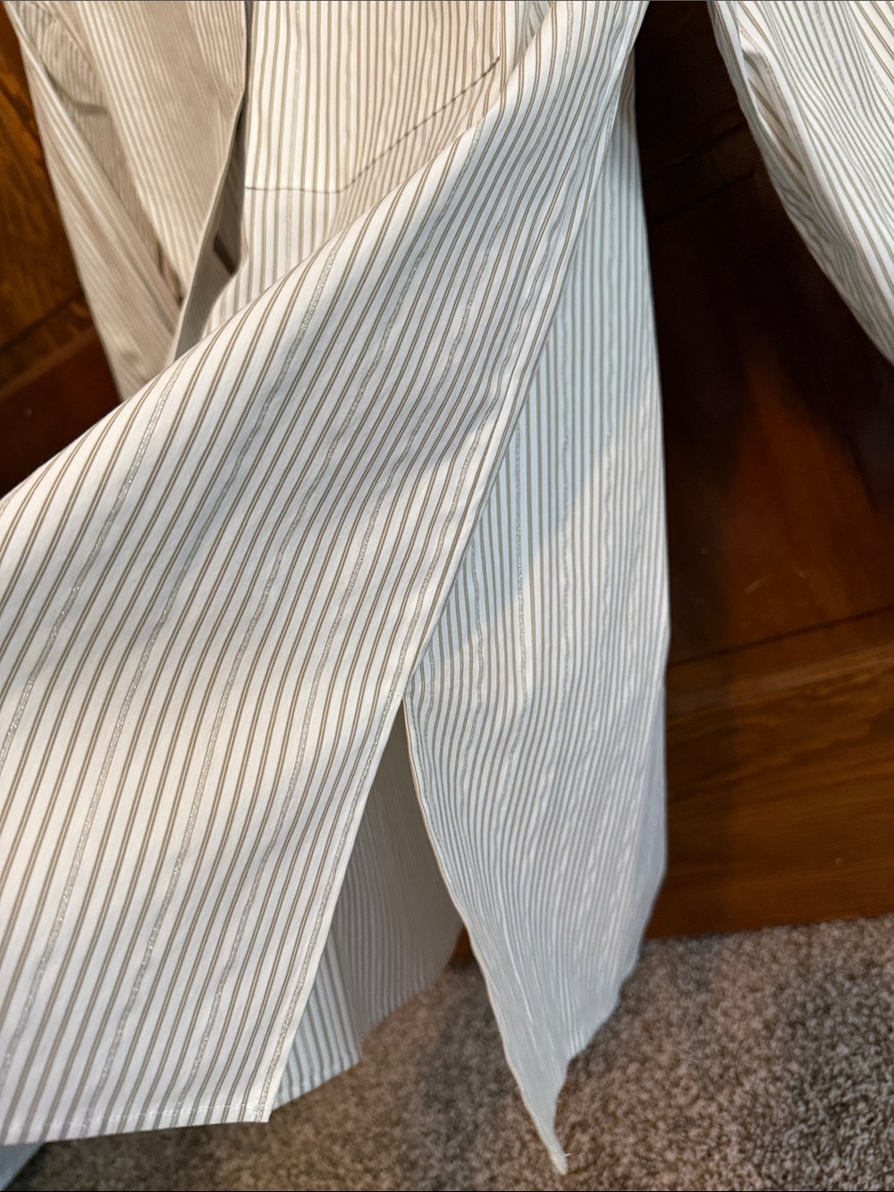 Lafayette 148 New York “Helen” White Button-Down Shirt with Gray Pinstripes - Picture 3 of 6